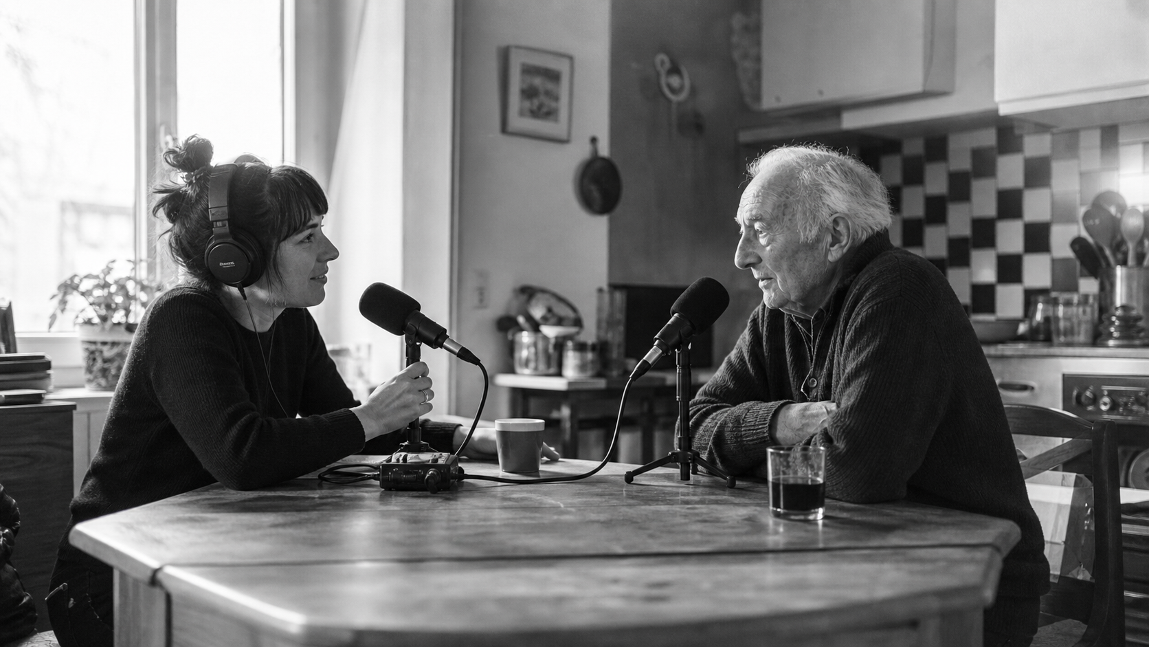 Journaliste de Onde Témoin interviewant un témoin chez lui